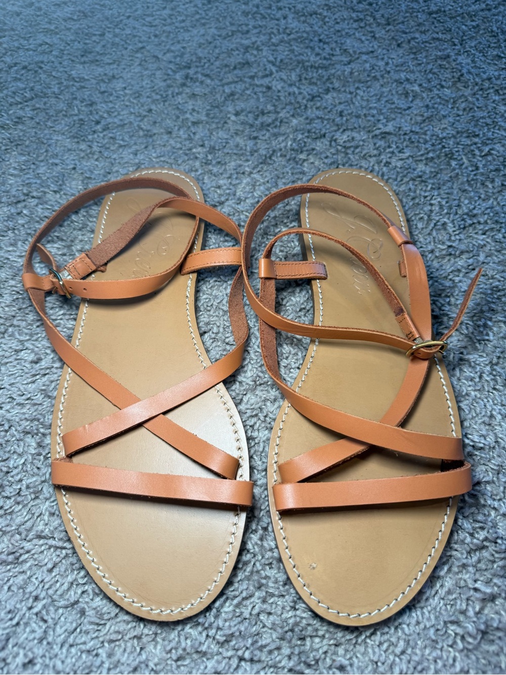 J Crew Flat, Strappy Ankle Wrap Sandals In Vacehtta Leather, Brown, Sz 11